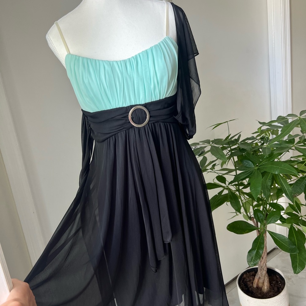 Ruby Rox Aqua & Black Chiffon Dress With Converti… - image 1